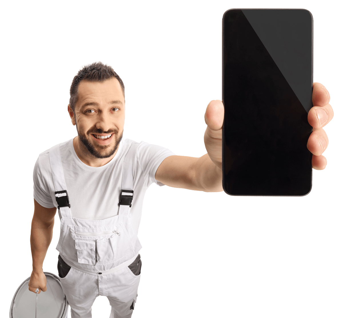 Peintre professionnel qui tient un téléphone