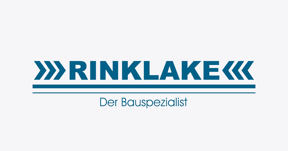 Logo für Rinklake, ein Bauunternehmen, mit blauem Text und blauen Gestaltungselementen.
