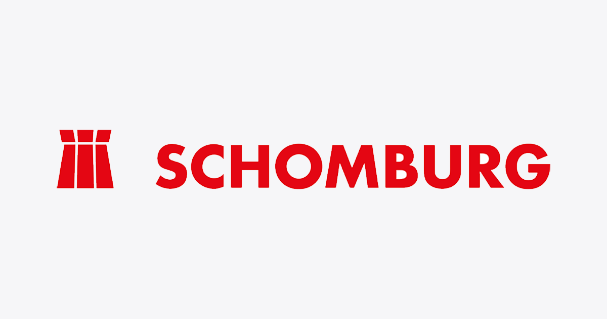 Rotes Schomburg-Logo mit gestapelter Grafik.