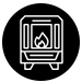 Un icono en blanco y negro de una chimenea con fuego en ella.