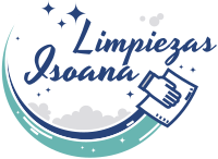 Logotipo para "Limpiezas Isoan&aacute;": Limpieza de manos, luna creciente, estrellas y texto sobre fondo blanco.