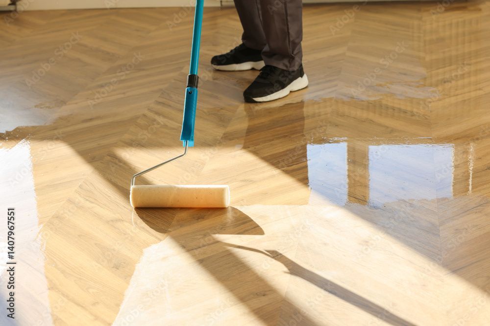 vernissage de parquet en bois au rouleau- entretien - restauration parquet