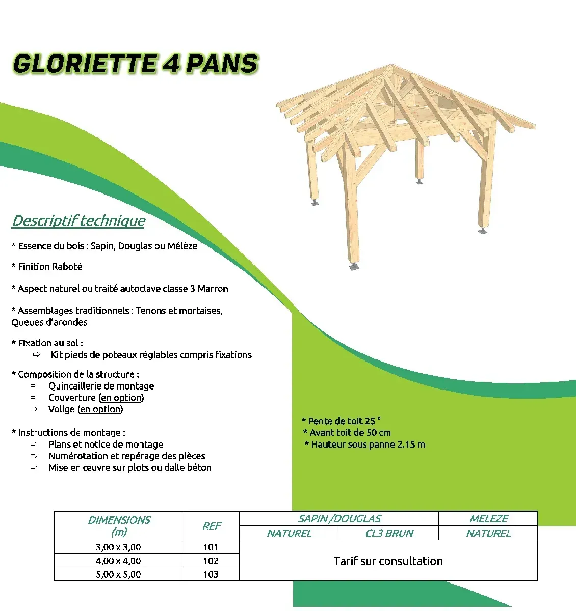 Description technique de la gloriette 4 pans avec schéma
