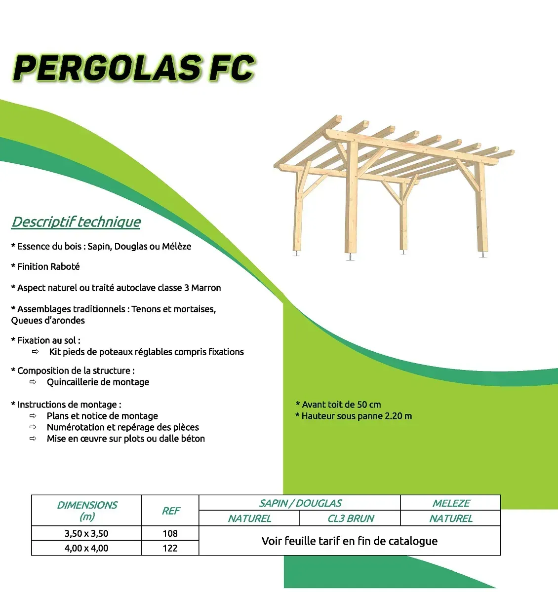 Description de pergolas FC avec dessin