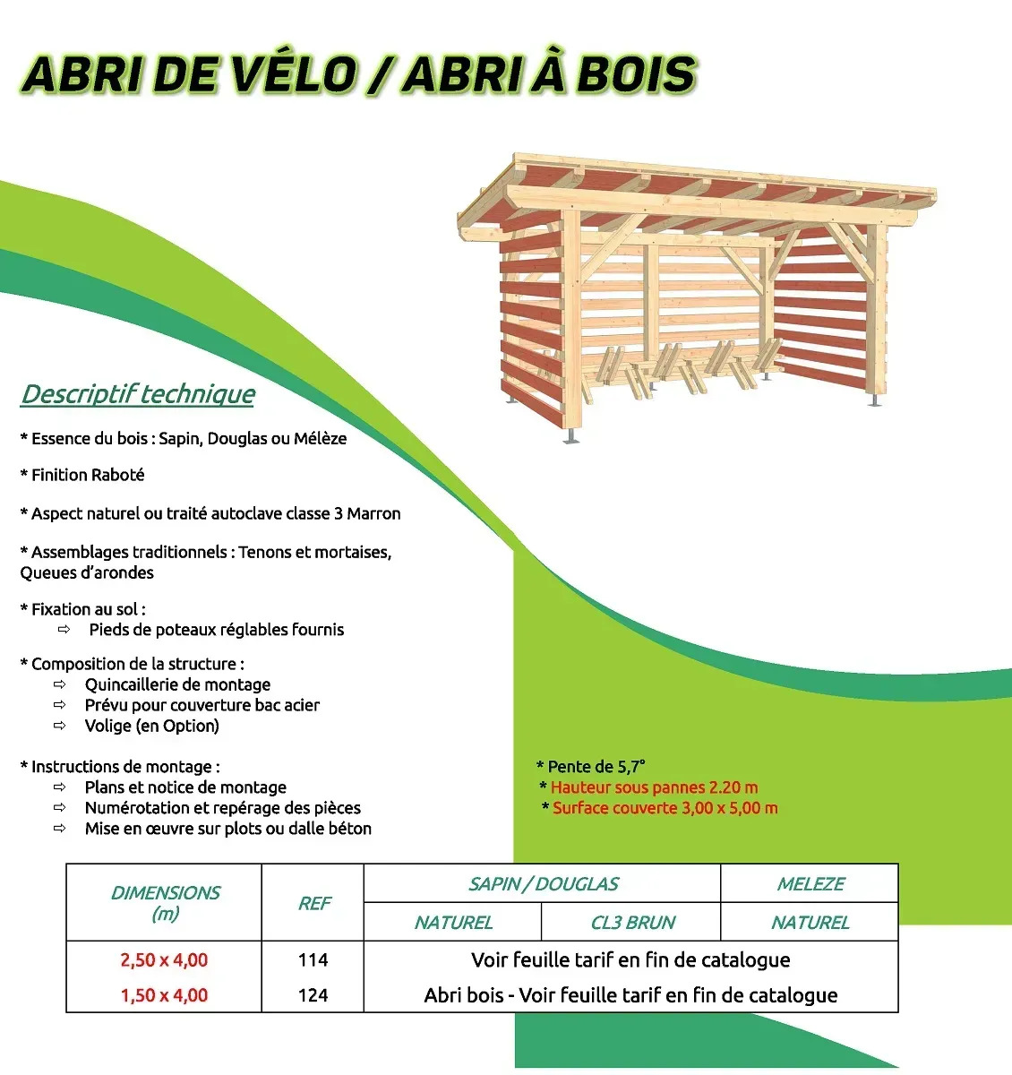 Description d'un abri à vélo et à bois + schéma
