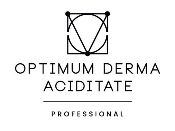 Logotipo de Optimum Derma Aciditate Professional con icono geométrico negro y texto sobre fondo blanco.