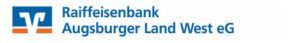 Logo der Raiffeisenbank Augsburger Land West eG mit dem blau-orangen stilisierten 
