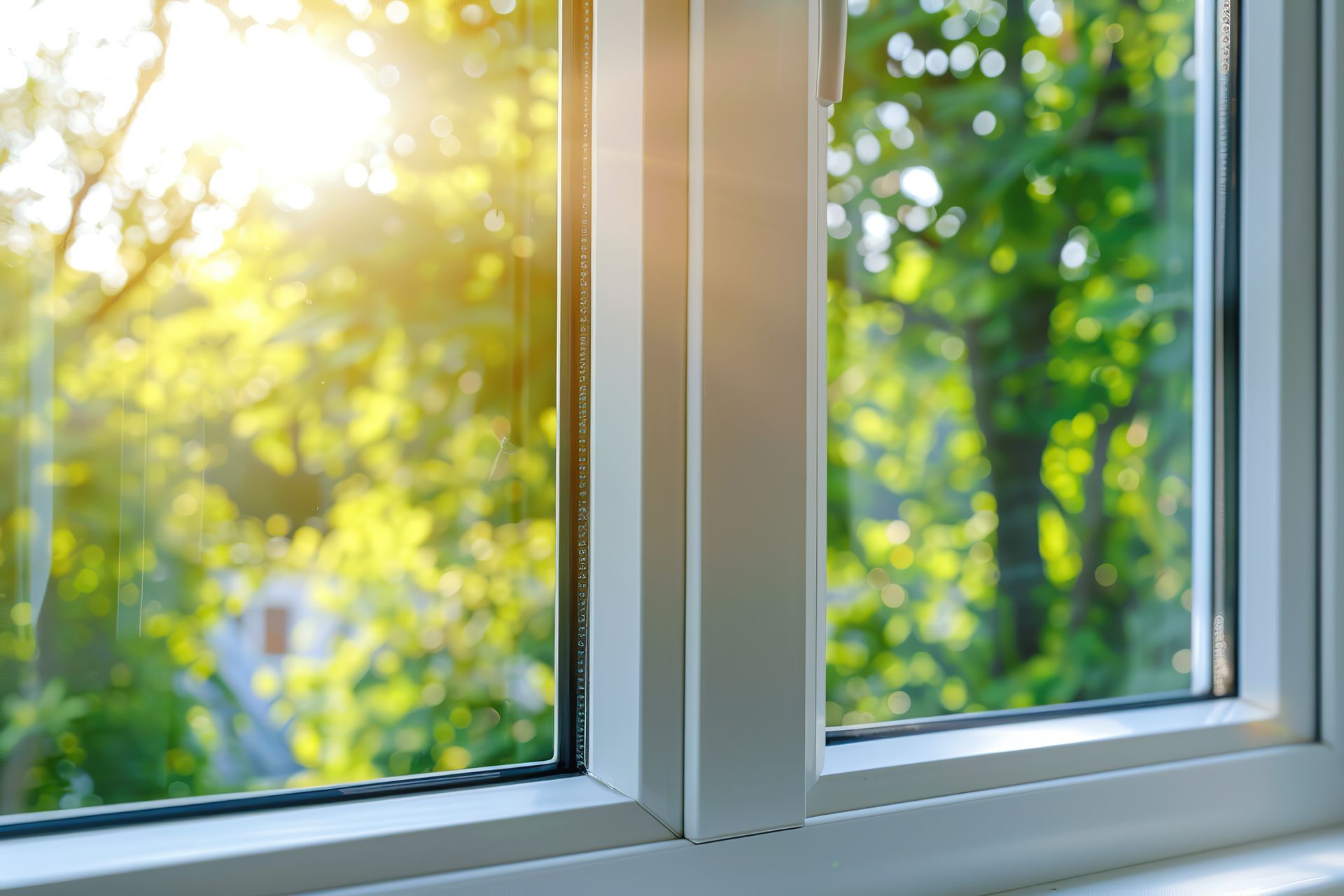 Très gros plan sur une fenêtre à double vitrage.