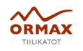 ORMAX-logo, jossa ruskea kattolinjan grafiikka ja teksti valkoisella taustalla