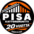 PISA Kattoremontti 20 vuotta -logo, musta-oranssi pyöreä tunnus ja teksti ”vuodesta 2006”.