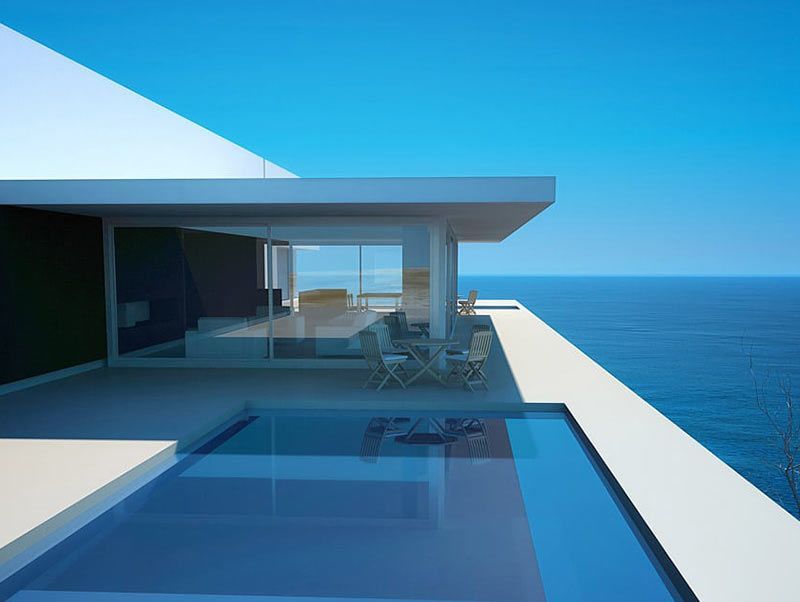 Carrelage extérieur blanc d'une villa