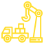 Un dibujo lineal amarillo de un camión con una grúa adjunta.