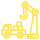 Un dibujo lineal amarillo de un camión con una grúa adjunta.