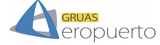 Un logotipo para Grúas Aeropuerto con un triángulo azul.
