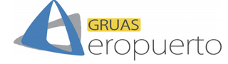 Un logotipo para Grúas Aeropuerto con un triángulo azul.