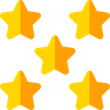 Ein Satz aus fünf gelben Sternen auf weißem Hintergrund.