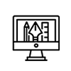 Monitor de escritorio con un gráfico y un icono de flecha hacia arriba en la pantalla.