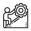 Persona colocando un engranaje en un gráfico ascendente, simbolizando crecimiento, estrategia u optimización.