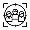 Icono de tres personas dentro de un marco circular con corchetes en las esquinas a su alrededor.