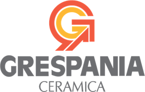 Logotipo de Grespania Ceramica con una G estilizada en naranja y rojo sobre texto gris.