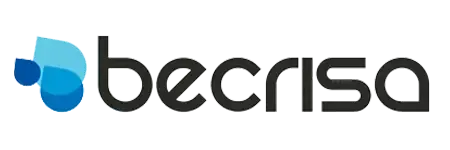 Logotipo de Becrisa con icono azul y marca denominativa en minúsculas negras.