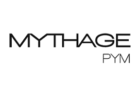 Logotipo de MYTHAGE en texto negro con las siglas PYM más pequeñas debajo sobre un fondo blanco.