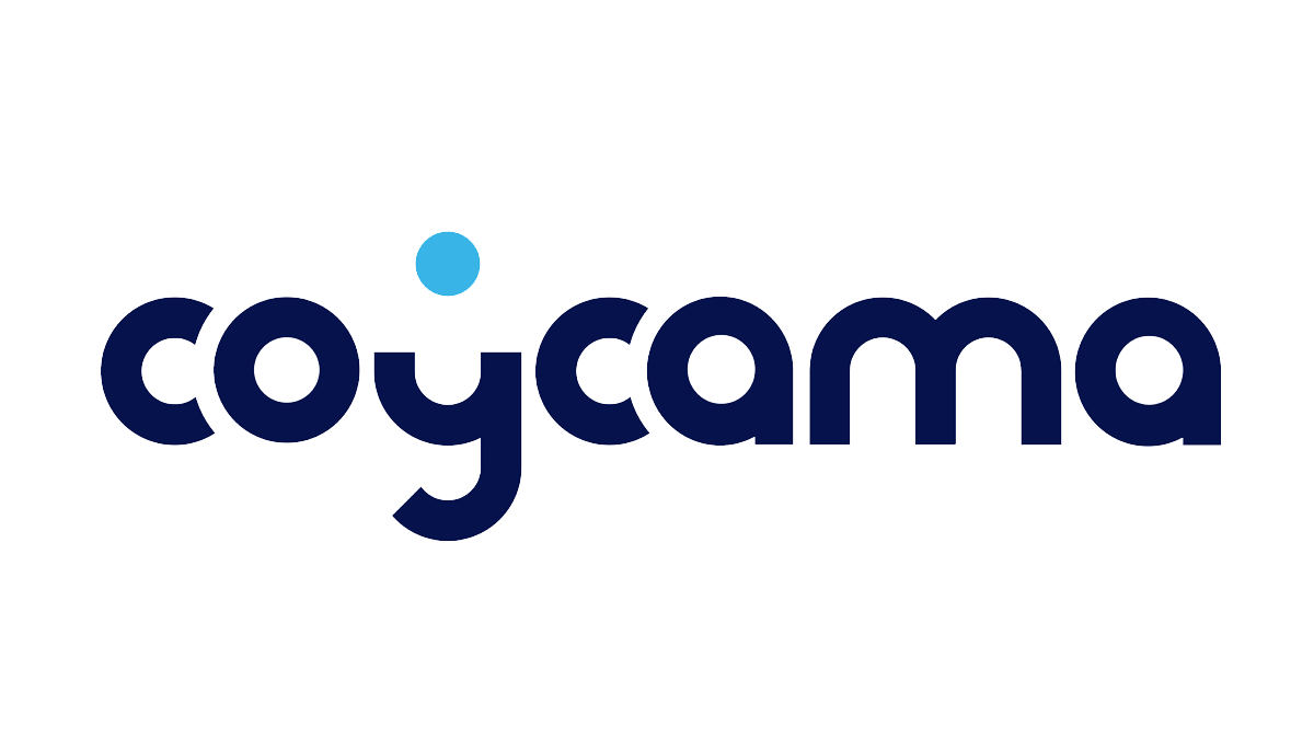 Logotipo de Coycama en azul oscuro con un punto azul claro encima de la “y”.