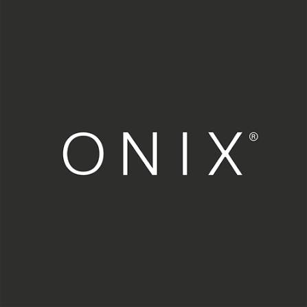 Logotipo de ONIX en blanco sobre fondo gris oscuro