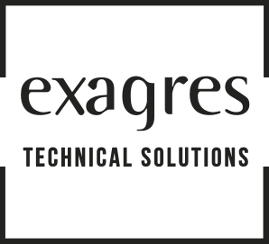 Logotipo de Exagres con la frase “SOLUCIONES TÉCNICAS” en texto negro sobre fondo blanco.