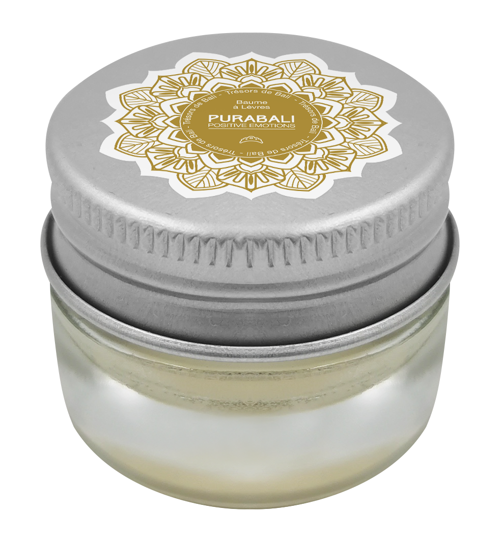 Baume à lèvre Pura Bali dans un flacon en verre