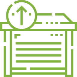 Un icono verde de una puerta de garaje con una flecha apuntando hacia arriba.