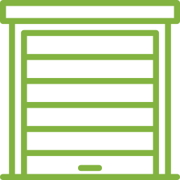 Un icono verde de una puerta de garaje sobre un fondo blanco.