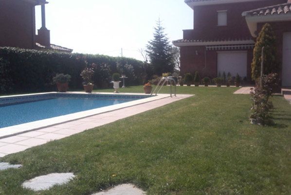 Una gran piscina en el patio trasero de una casa