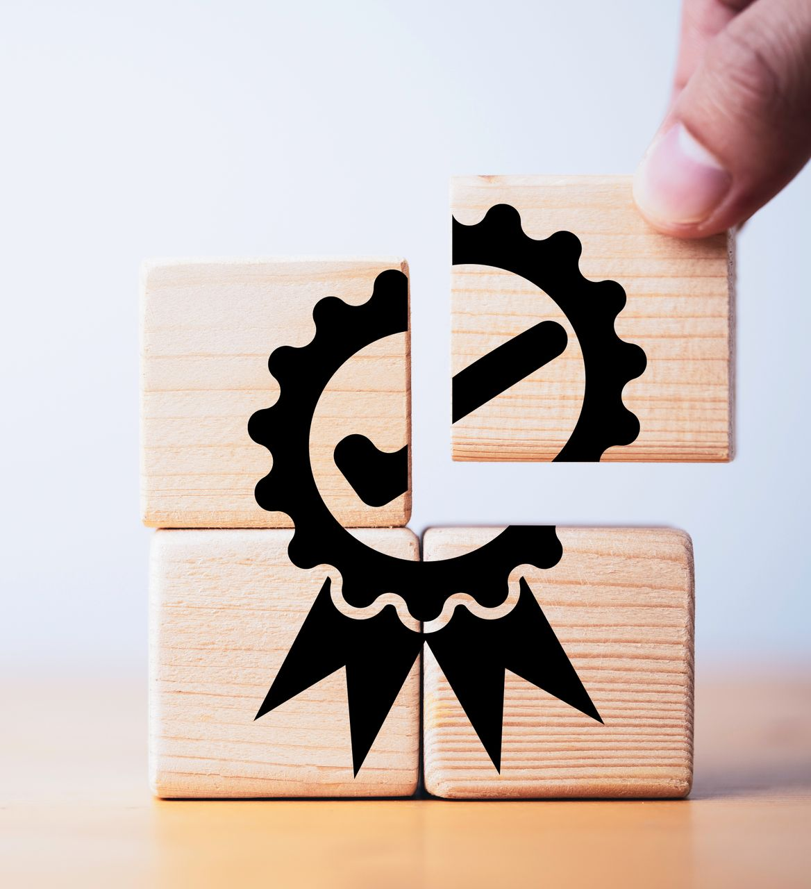 Puzzle de dés en bois marqués du symbole de certification