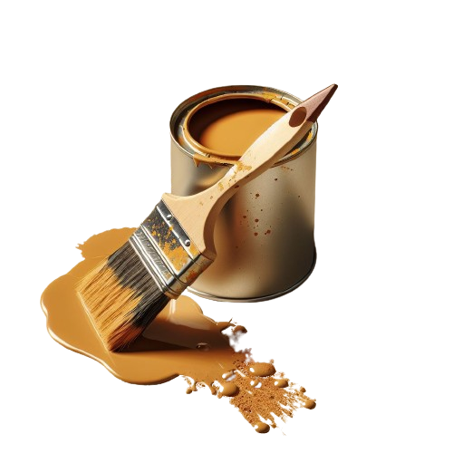 Un pot de peinture et un pinceau jaune
