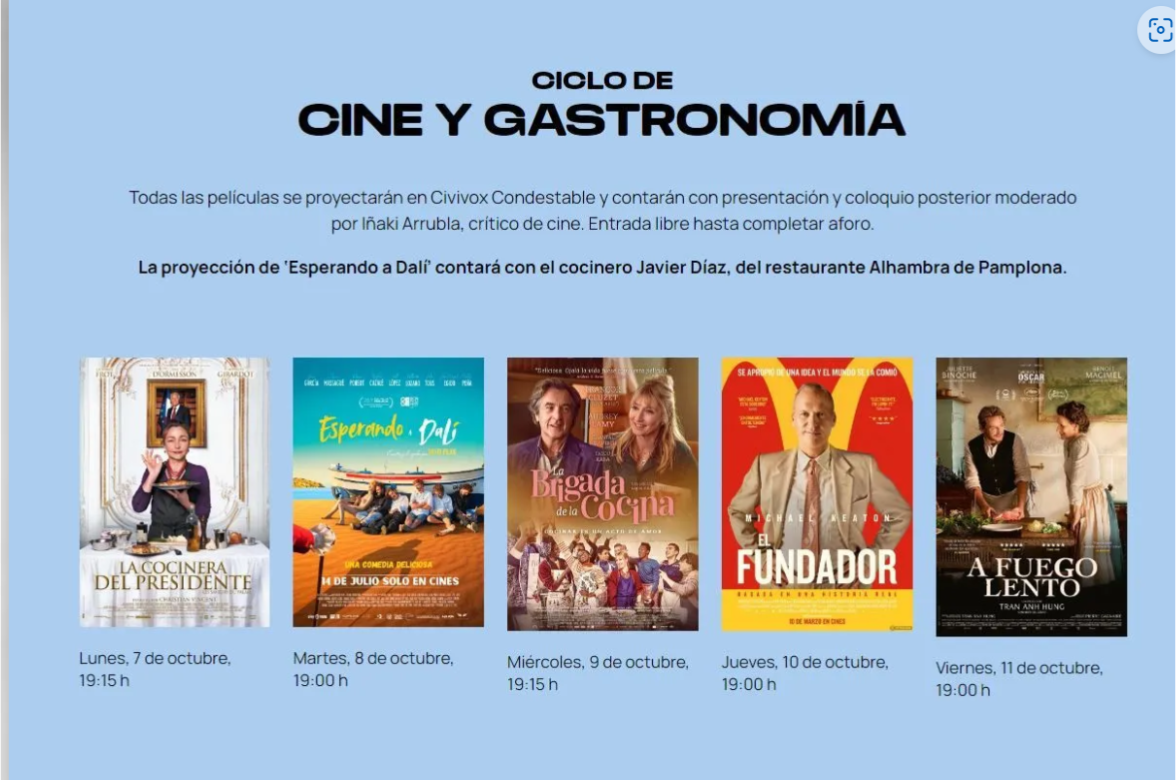 Un cartel de una película llamada Cine y gastronomía.