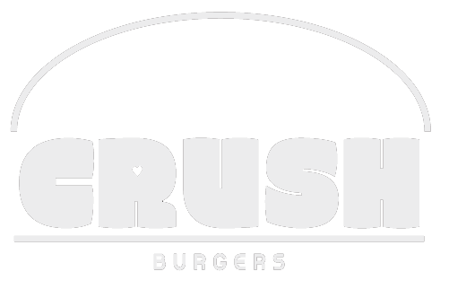 O logotipo da crush burgers mostra um hambúrguer com um coração.