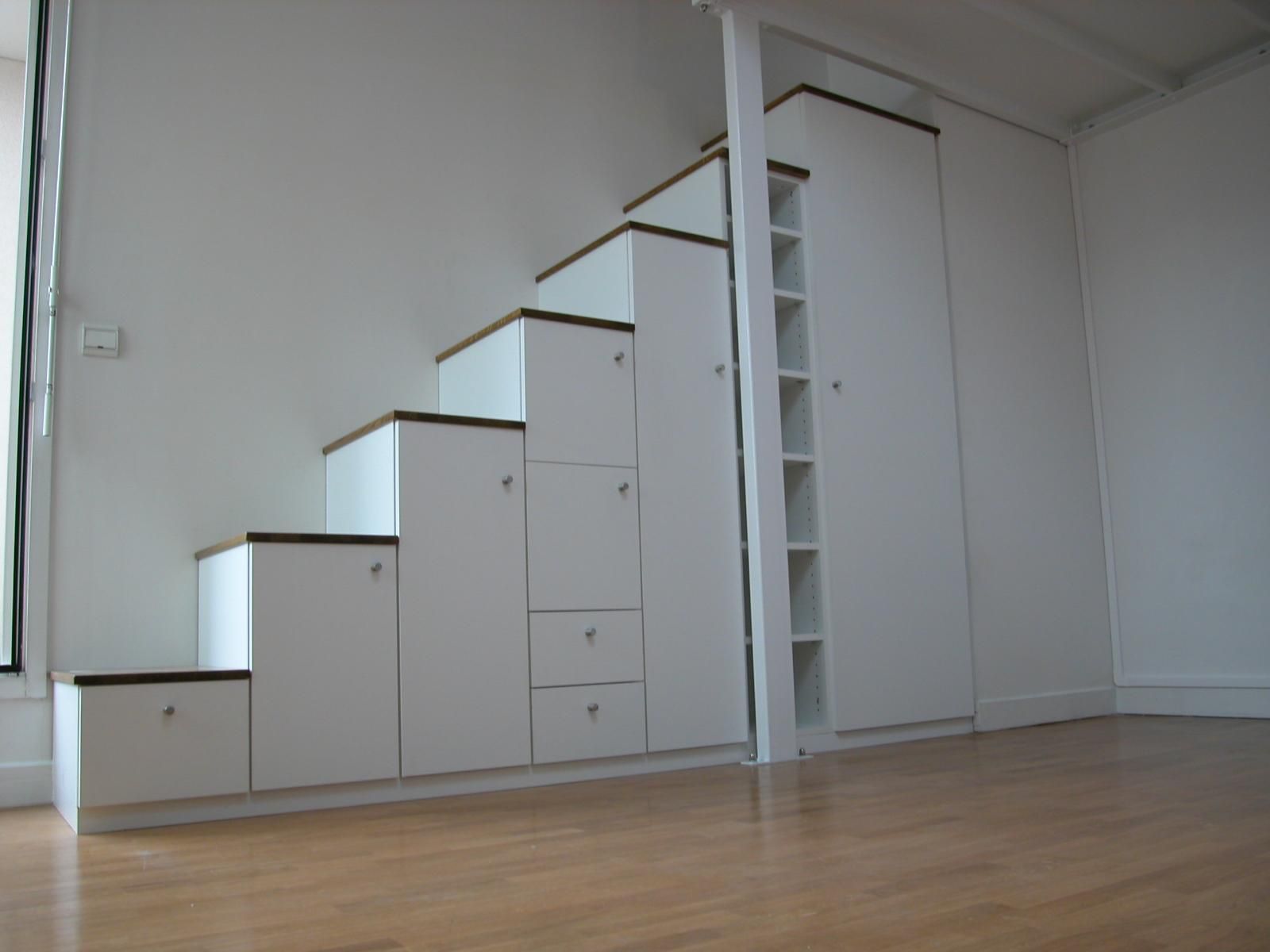 Grands rangements sous escalier en bois