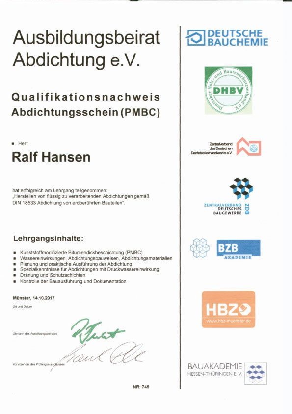 Zertifikat Burk & Hansen