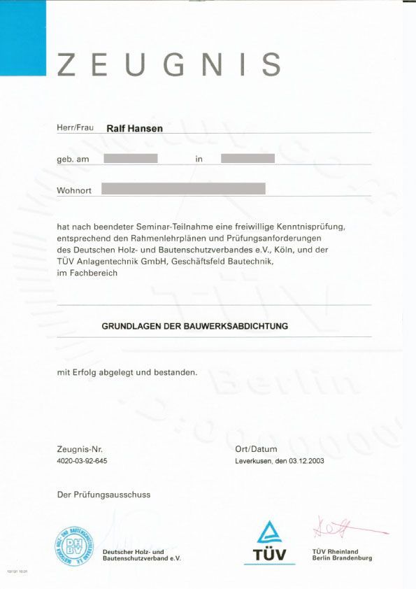 Zertifikat Burk & Hansen