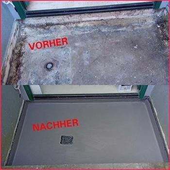 Ein Vorher-Nachher-Bild eines Betonbodens.