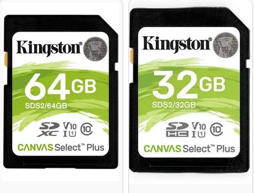 Dos tarjetas SD Kingston Canvas Select Plus de 64 GB y 32 GB