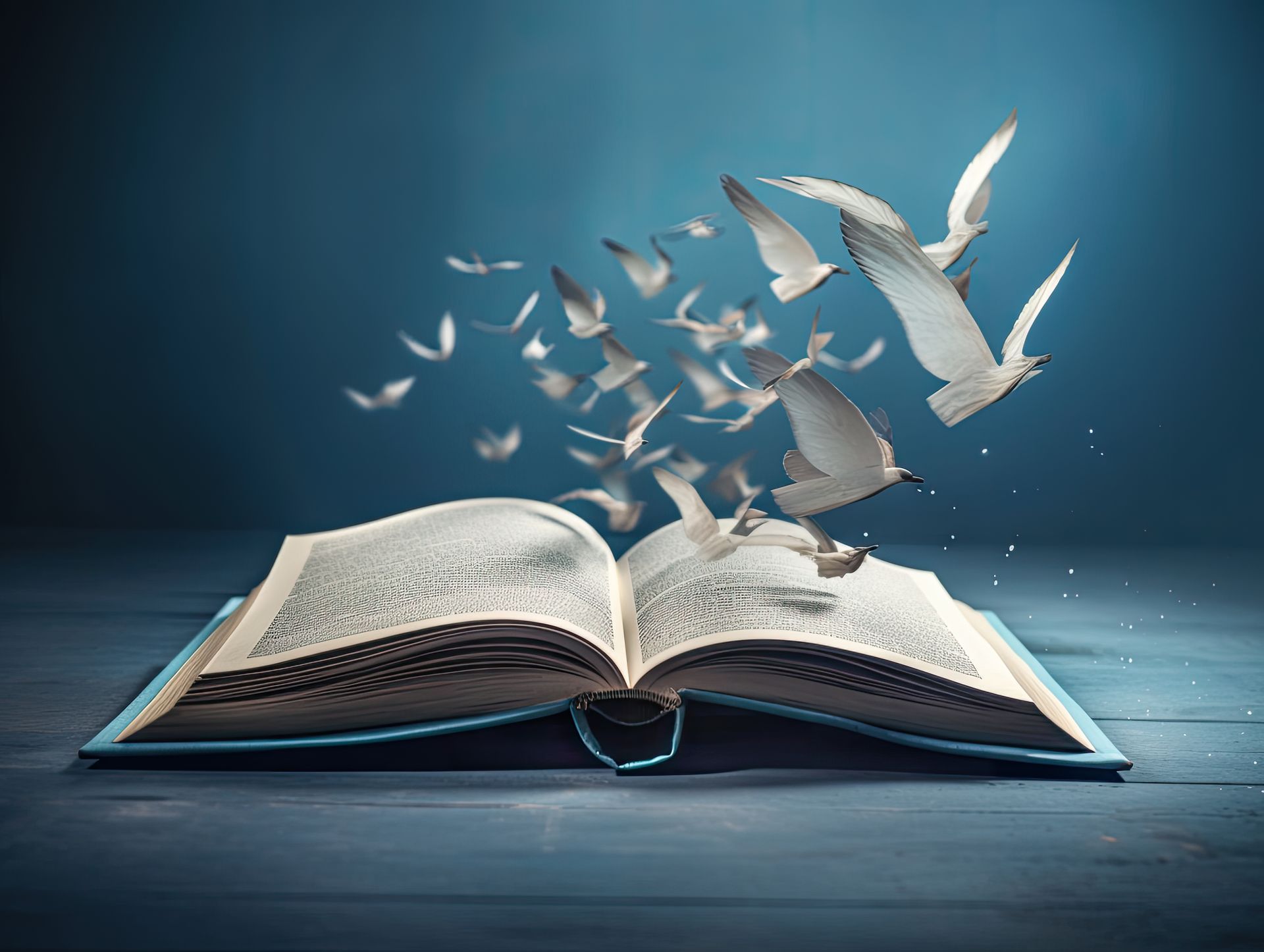 Livre ouvert avec des oiseaux qui s'envolent du livre