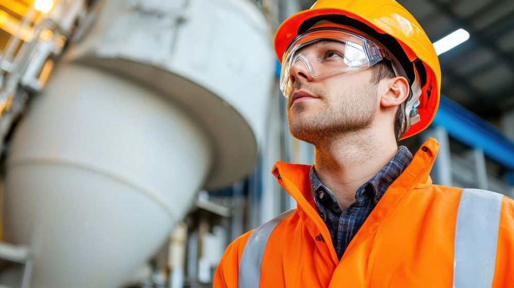 Une personne dans une usine avec des équipements de sécurité