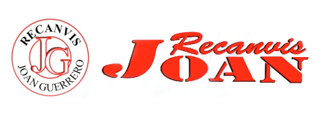 Un logotipo rojo y blanco para Recanvis Joan.