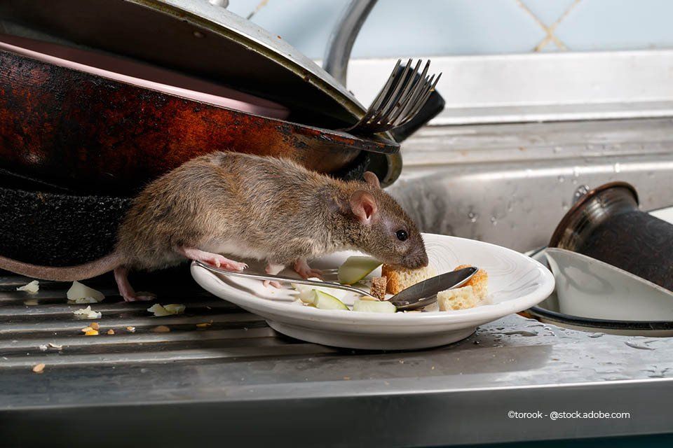 Ratte auf einem Teller mit Essen