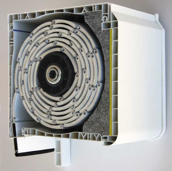 Una caja blanca con un diseño circular.