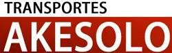 Logotipo con “TRANSPORTES AKESOLO” en texto negro sobre fondo blanco y rojo.