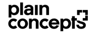 Logotipo para Plain Concepts, texto negro y un símbolo cuadrado.