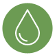 Un dibujo lineal de una gota de agua en un círculo verde.
